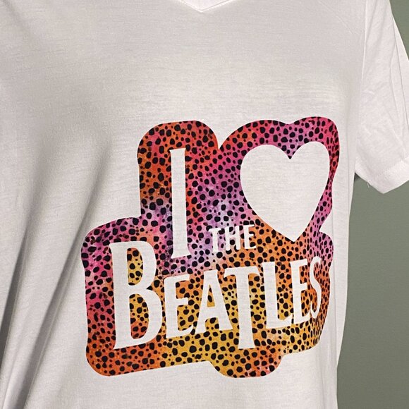 I Love The Beatles Heart Leopard Cheetah Print Handmade Custom Shirt Sublimation - Picture 9 of 11